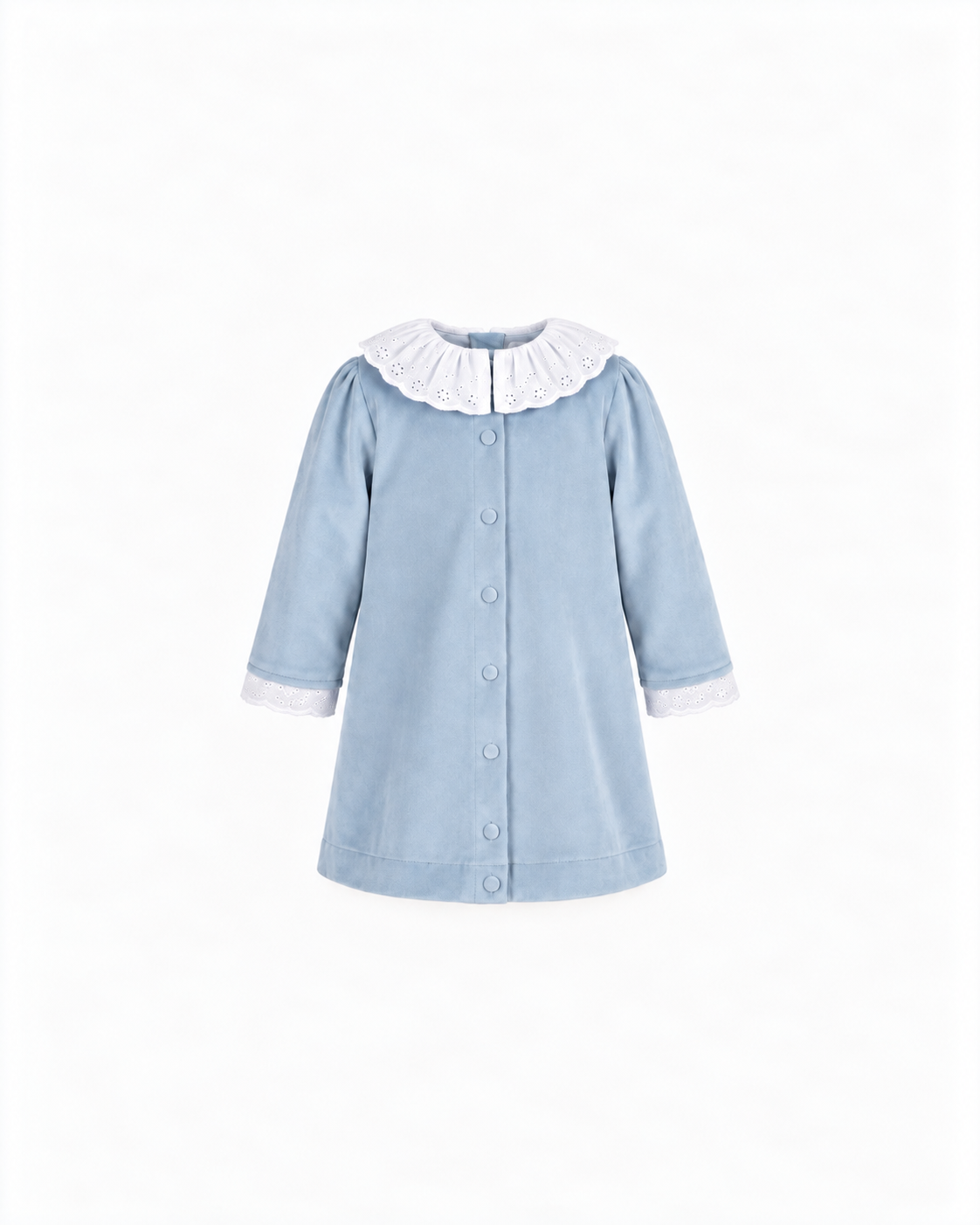 Vestido De Veludo Com Bordado Inglês E Com Botões Forrados