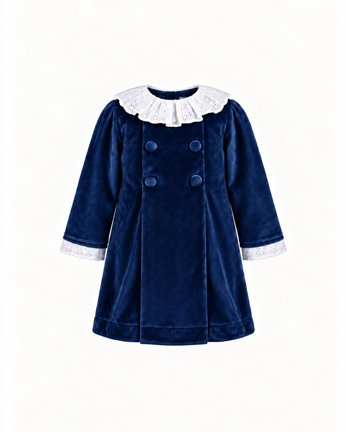 Vestido De Veludo Com Bordado Inglês E Com Botões Forrados