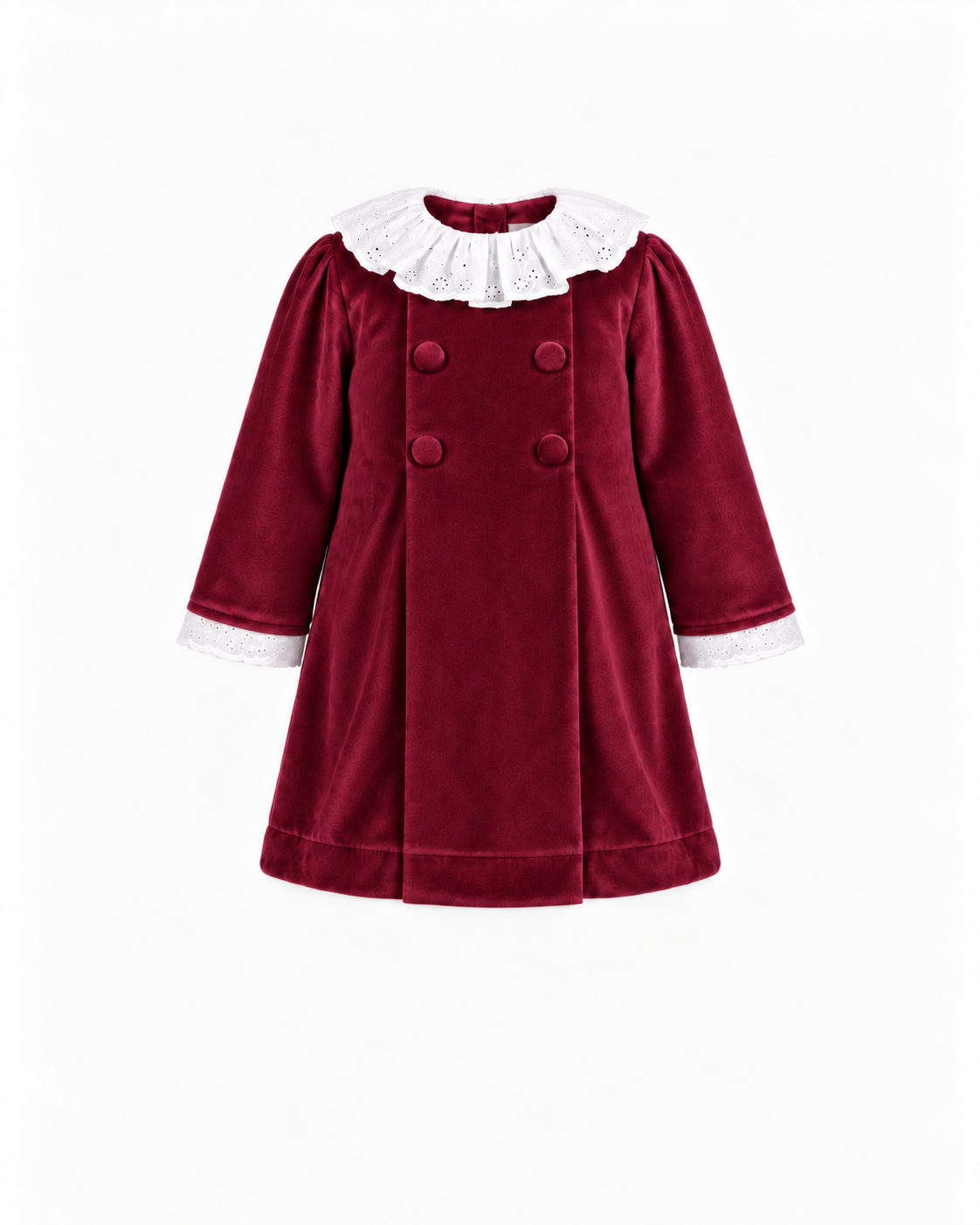 Vestido De Veludo Com Bordado Inglês E Com Botões Forrados
