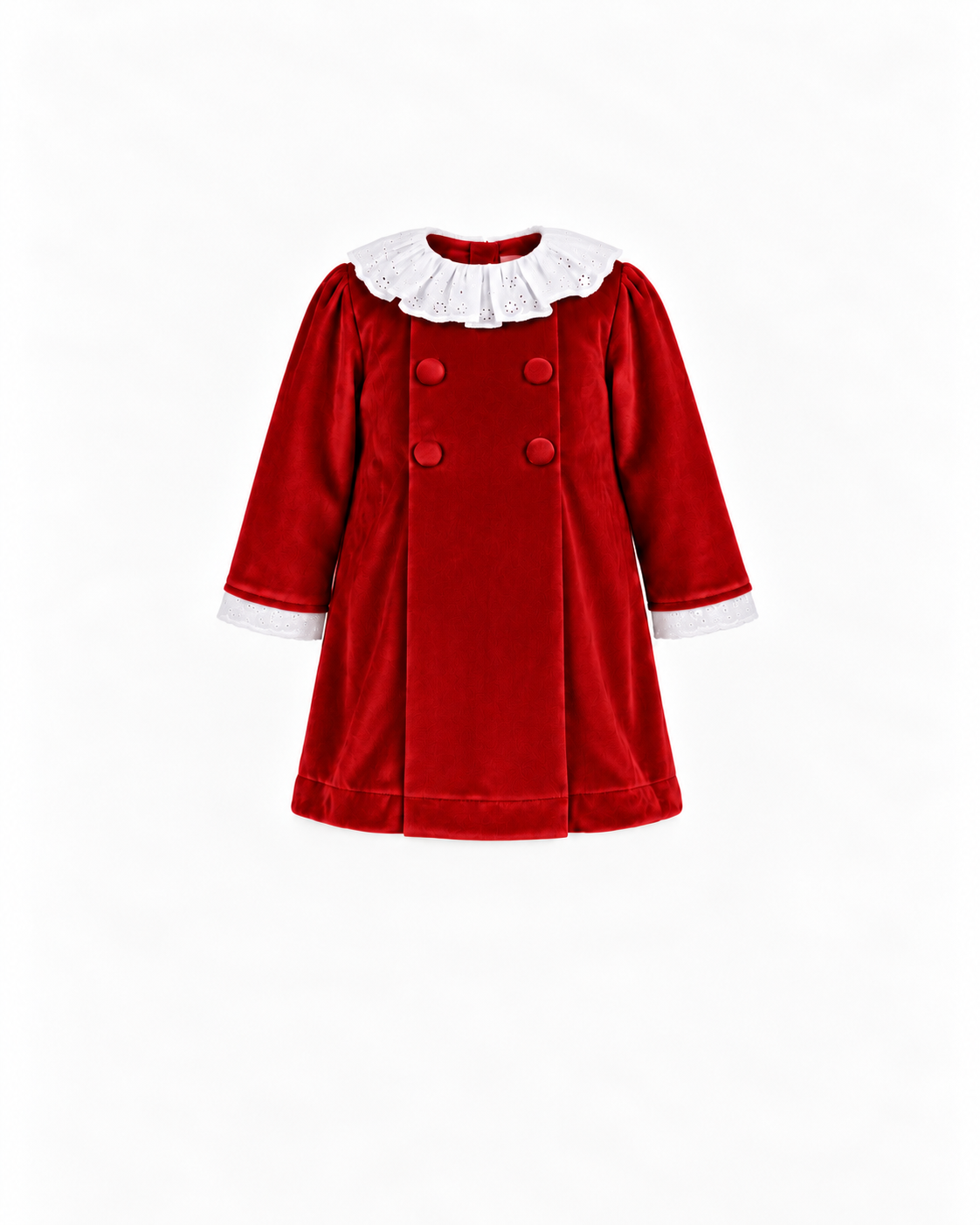 Vestido De Veludo Com Bordado Inglês E Com Botões Forrados