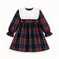 Vestido Em Tartan Com Gola Branca Quadrada E Com Folho