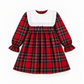 Vestido Em Tartan Com Gola Branca Quadrada E Com Folho