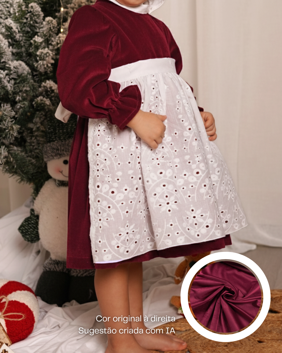 Vestido de veludo com avental de bordado inglês
