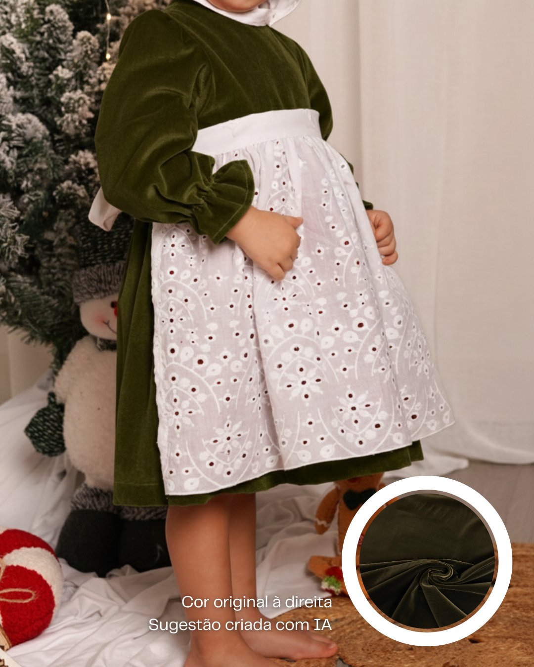 Vestido de veludo com avental de bordado inglês