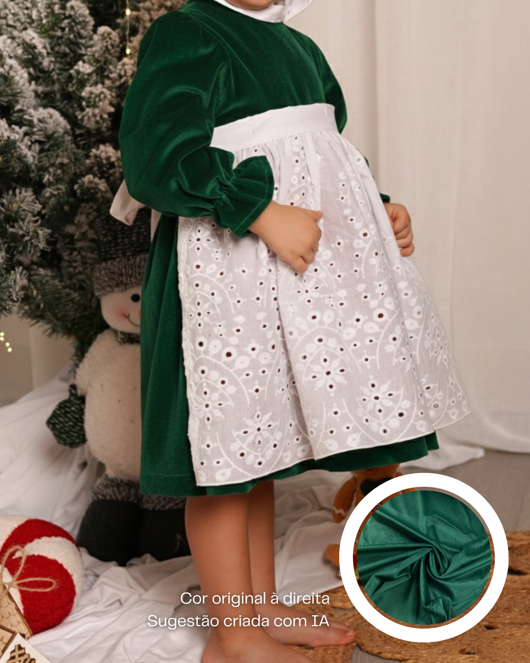 Vestido de veludo com avental de bordado inglês