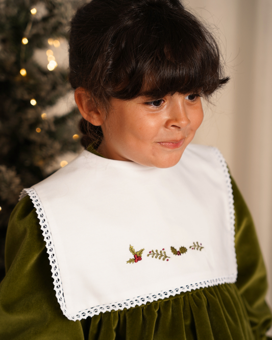 Vestido de veludo com gola bordada amovível